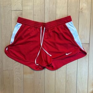 Nike Women's Vibrant Red Athletic Shorts with White Details